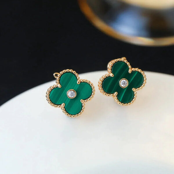 Toxse Clover Malachite Diamond Earrings - Image 2