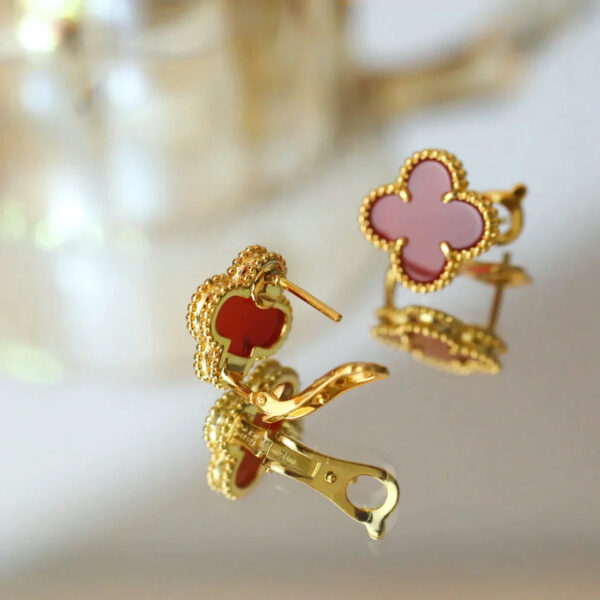 Toxse Clover Medium Gold Carnelian Stud Earrings - Image 4