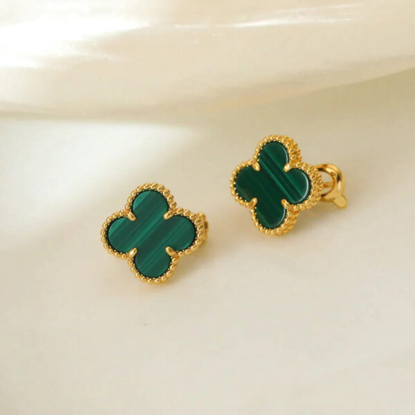 Toxse Clover Medium Gold Malachite Stud Earrings - Image 2
