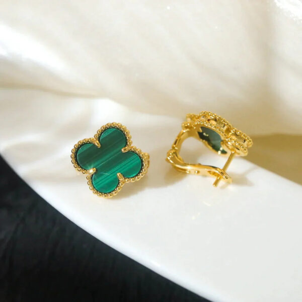 Toxse Clover Medium Gold Malachite Stud Earrings - Image 4