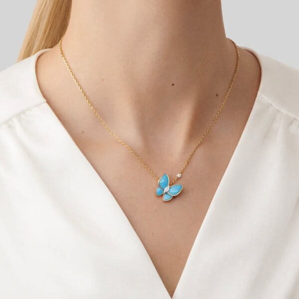 Toxse Two Butterfly Pendant With Diamond & Turquoise Necklace - Image 5