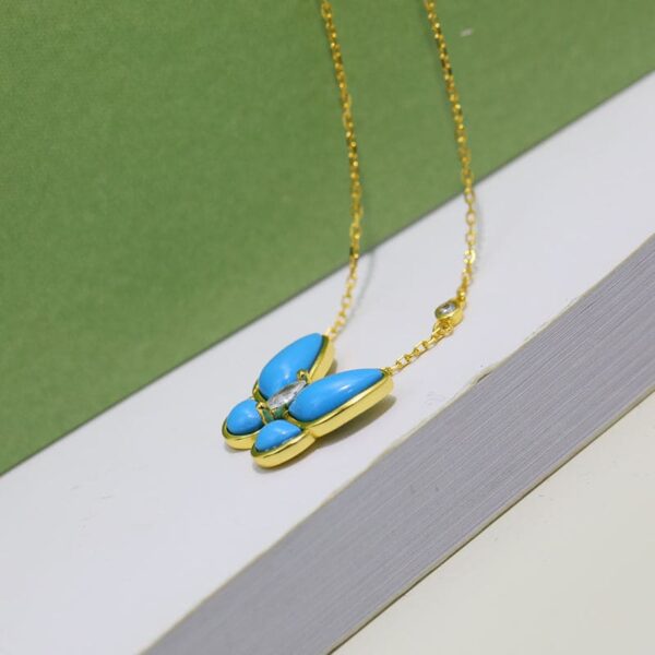 Toxse Two Butterfly Pendant With Diamond & Turquoise Necklace - Image 4