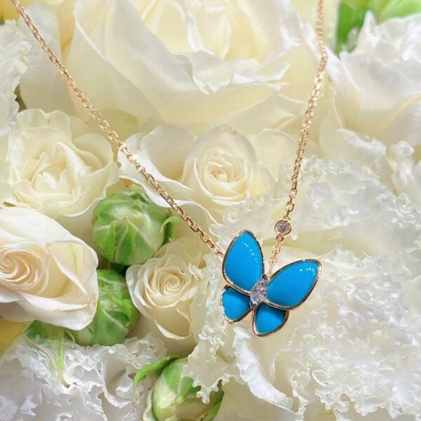 Toxse Two Butterfly Pendant With Diamond & Turquoise Necklace - Image 3