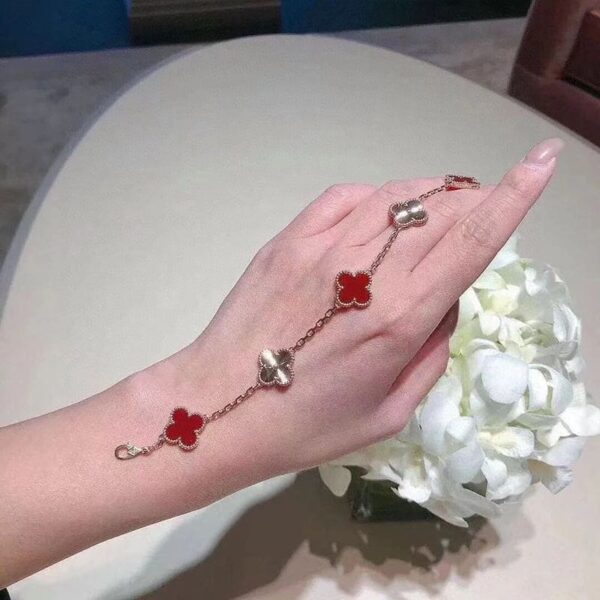 Toxse Vintage Alhambra Five Motifs Carnelian Clover Bracelet - Image 7