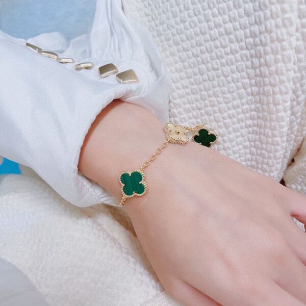 Toxse Vintage Alhambra Five Motifs Malachite Diamonds Clover Bracelet - Image 2