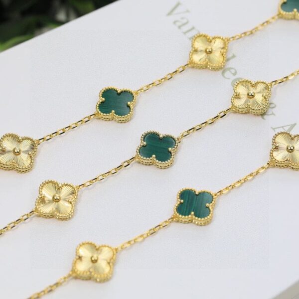 Toxse Vintage Alhambra Five Motifs Malachite Diamonds Clover Bracelet - Image 3