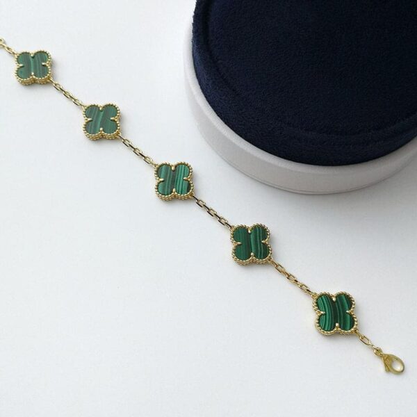 Toxse Vintage Alhambra Five Motifs Malachite Clover Bracelet - Image 5