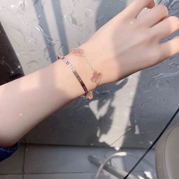 Toxse Vintage Alhambra Five Motifs Pink Opal Bracelet - Image 3