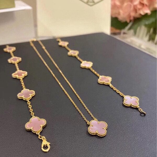 Toxse Vintage Alhambra Five Motifs Pink Opal Bracelet - Image 8