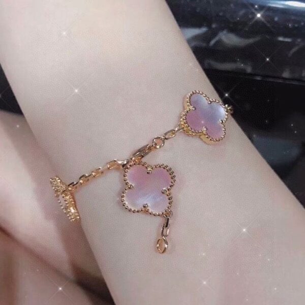 Toxse Vintage Alhambra Five Motifs Pink Opal Bracelet - Image 5