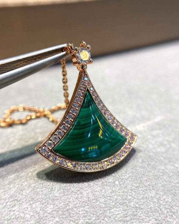 Toxse Dream Malachite Diamond Paved Pink Gold Necklace - Image 3
