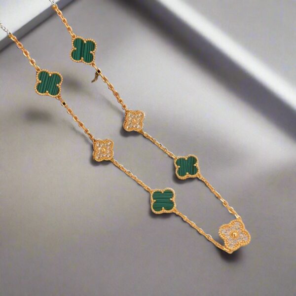 Toxse Vintage Alhambra Malachite Diamonds 10 Motifs Necklace - Image 2