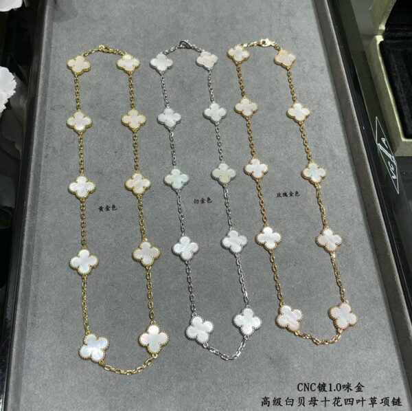 Toxse Vintage Alhambra Pearl 10 Motifs Necklace - Image 4