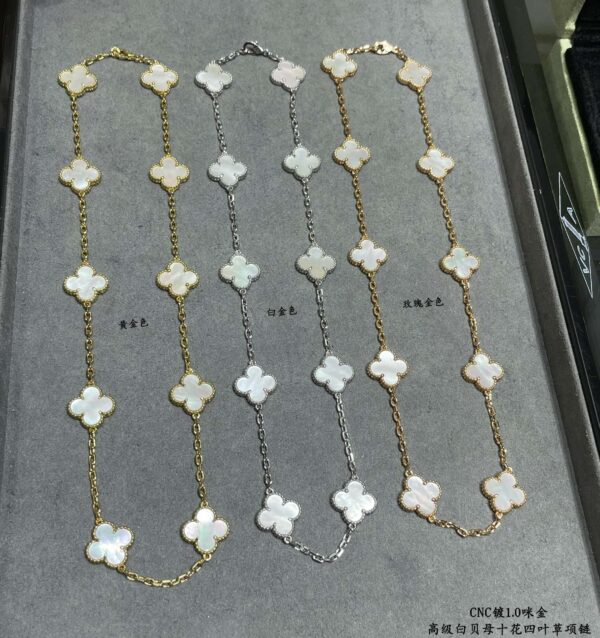 Toxse Vintage Alhambra Mother Of Pearl 10 Motifs Necklace - Image 4