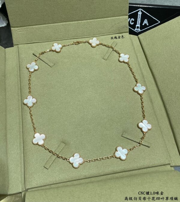 Toxse Vintage Alhambra Mother Of Pearl 10 Motifs Necklace - Image 3