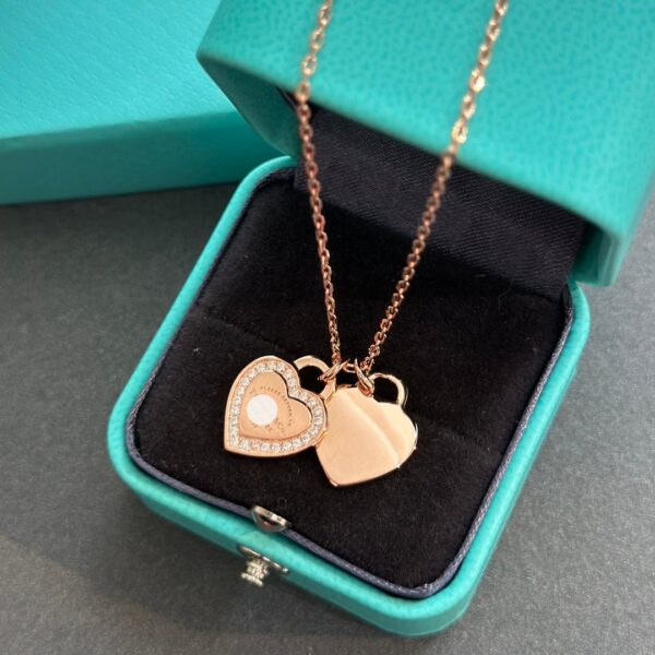Toxse T Double Heart Tag Diamond Necklaces - Image 2