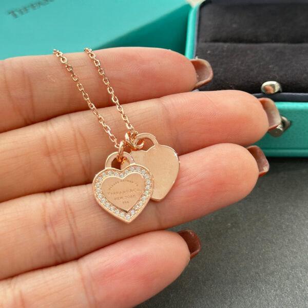 Toxse T Double Heart Tag Diamond Necklaces - Image 3