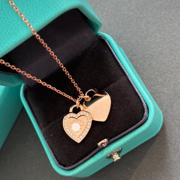 Toxse T Double Heart Tag Diamond Necklaces - Image 4