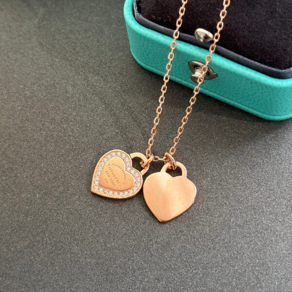 Toxse T Double Heart Tag Diamond Necklaces - Image 5
