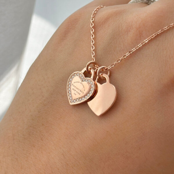 Toxse T Double Heart Tag Diamond Necklaces - Image 6