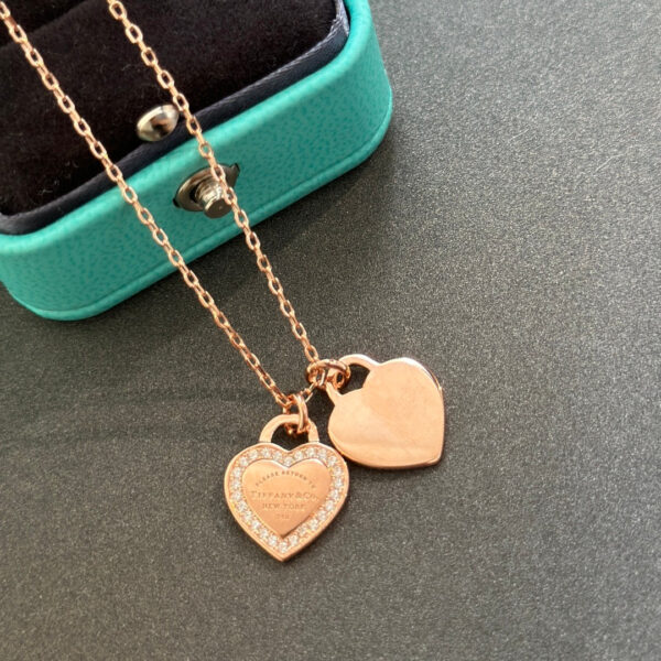 Toxse T Double Heart Tag Diamond Necklaces - Image 7