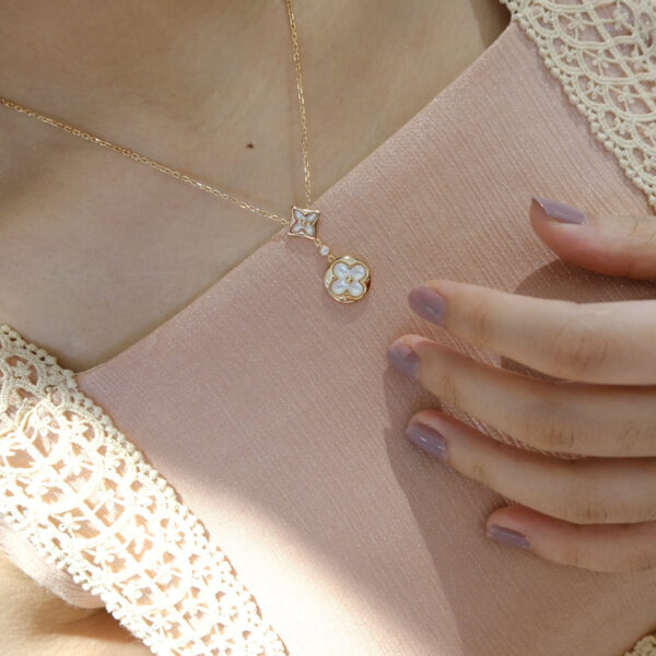 Toxse Star And Sun White Mop 2 Motif Pink Gold Necklace - Image 5