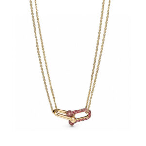 Toxse T - Jewelry Double Link Pendant Necklace With Red Diamond