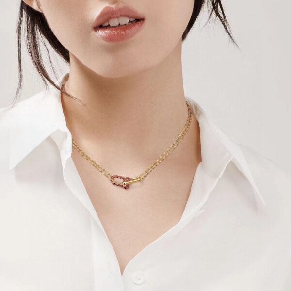 Toxse T - Jewelry Double Link Pendant Necklace With Red Diamond - Image 3