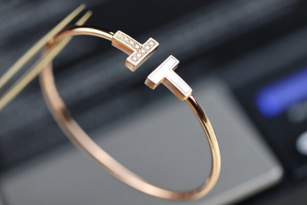 Toxse T - Jewelry Double T Diamond And White Rose Gold Bracelet - Image 2
