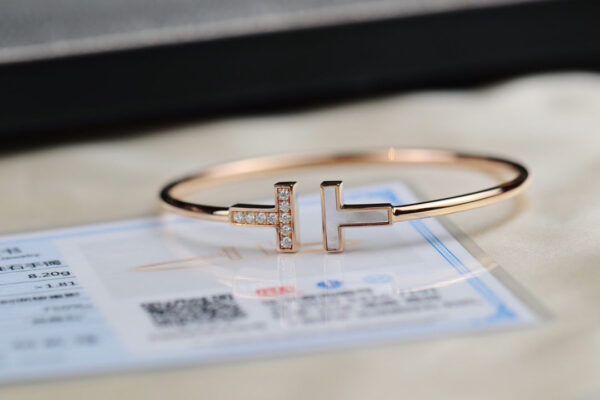 Toxse T - Jewelry Double T Diamond And White Rose Gold Bracelet - Image 5
