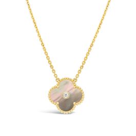 Toxse Clover Gold Dark Mop Clover Necklace