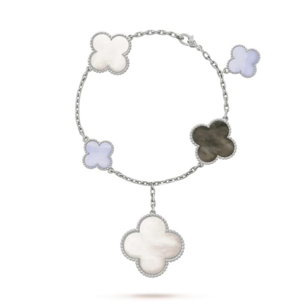 Toxse Clover 5 Motifs Silver White Mop Bracelet