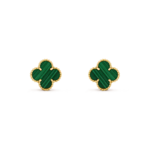 Toxse Clover Medium Malachite Pink Gold Earrings
