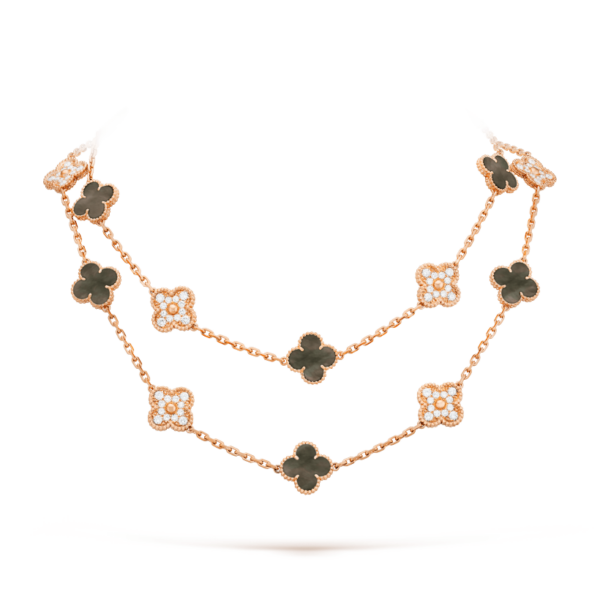 Toxse Clover 20 Motifs Dark Mop Diamond Gold Necklace
