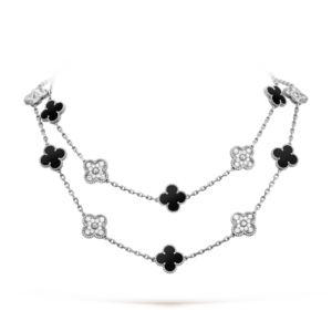 Toxse Clover 20 Motifs Onyx Diamond Silver Necklace