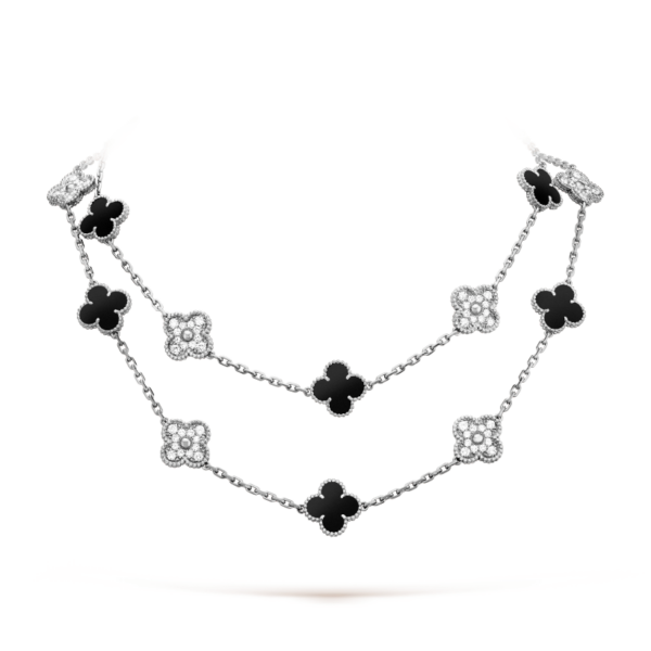 Toxse Clover 20 Motifs Onyx Diamond Silver Necklace