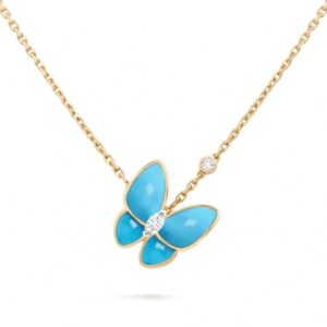 Toxse Two Butterfly Pendant With Diamond & Turquoise Necklace