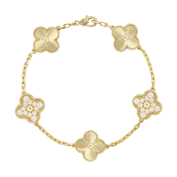 Toxse Vintage Alhambra Five Motifs Diamonds Clover Bracelet