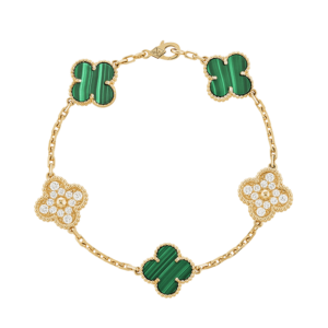 Toxse Vintage Alhambra Five Motifs Malachite Diamonds Clover Bracelet