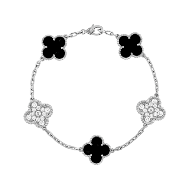 Toxse Vintage Alhambra Five Motifs Black Diamonds Clover Bracelet