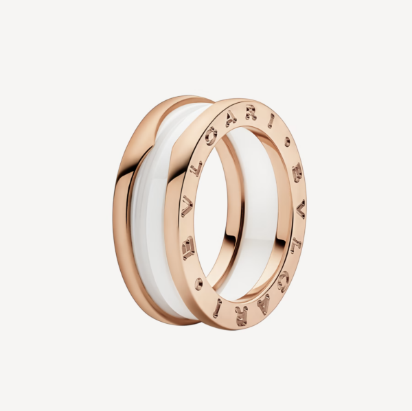 Toxse Zero 1 Two-Band Loops And White Ceramic Spiral Pink Gold Ring