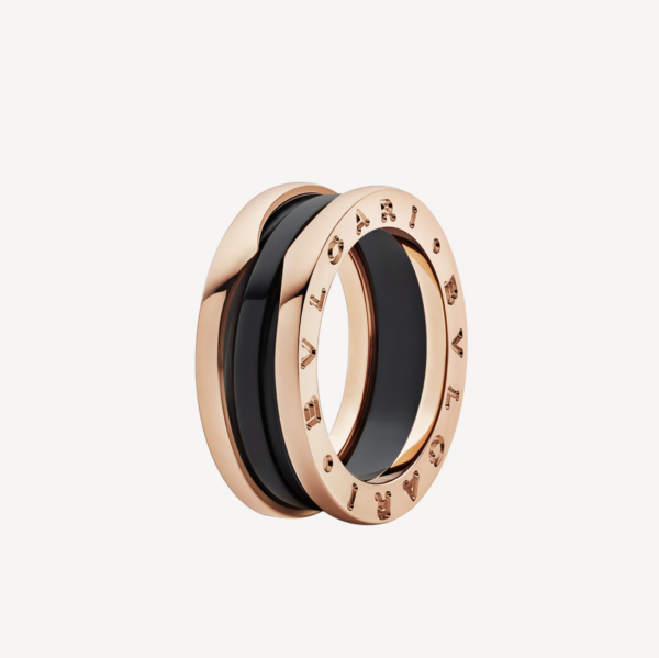 Toxse Zero 1 Two-Band Loops And Black Ceramic Pink Gold Ring