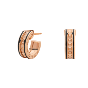 Toxse Zero 1 Rock Pink Gold Earrings With Studded Spiral And Black Ceramic
