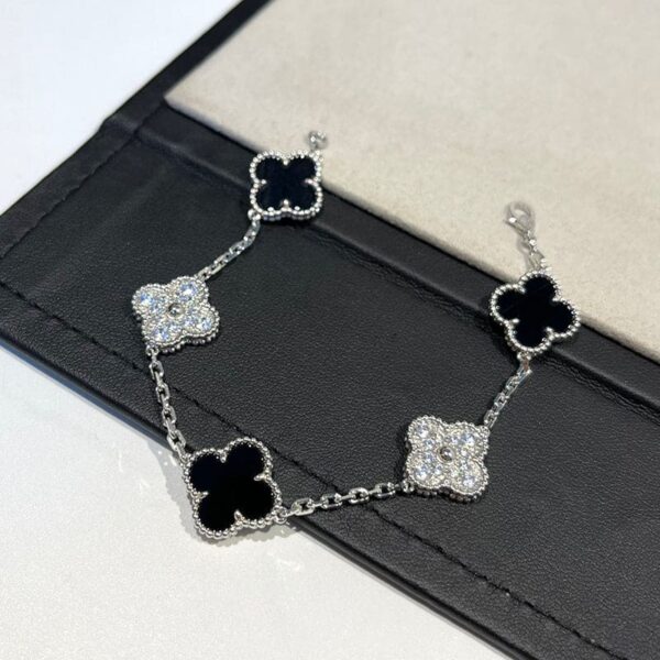 Toxse Vintage Alhambra Five Motifs Black Diamonds Clover Bracelet - Image 3