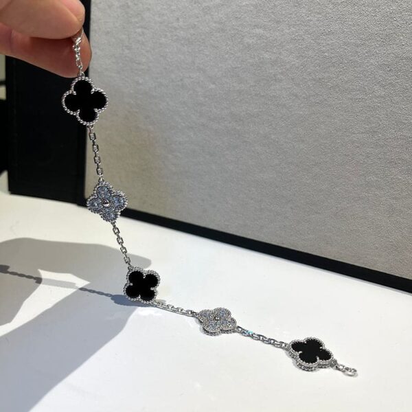 Toxse Vintage Alhambra Five Motifs Black Diamonds Clover Bracelet - Image 6
