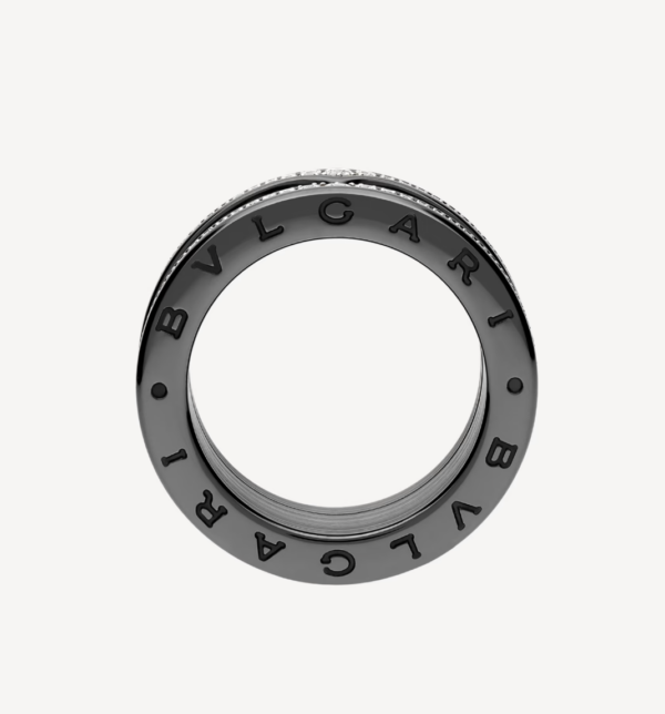 Toxse Zero 1 Rock Four-Band Black Ceramic With Studded Spiral And Paved Diamonds Ring - Image 2