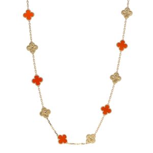 Toxse Vintage Alhambra Carnelian And Diamond 20 Motifs Long Necklace