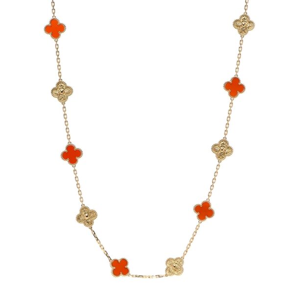 Toxse Vintage Alhambra Carnelian And Diamond 20 Motifs Long Necklace