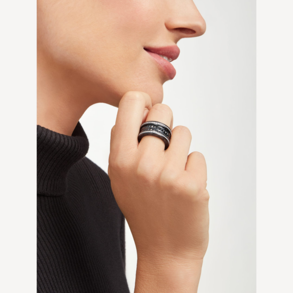 Toxse Zero 1 Rock Four-Band Black Ceramic With Studded Spiral And Paved Diamonds Ring - Image 4