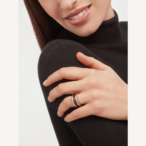 Toxse Zero 1 Two-Band Loops And Black Ceramic Pink Gold Ring - Image 4